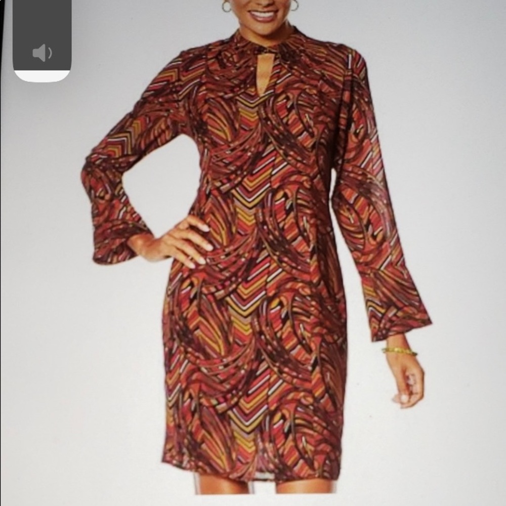 Vanessa Williams Women's Keyhole-Neckline Printed Dress - Size Large
